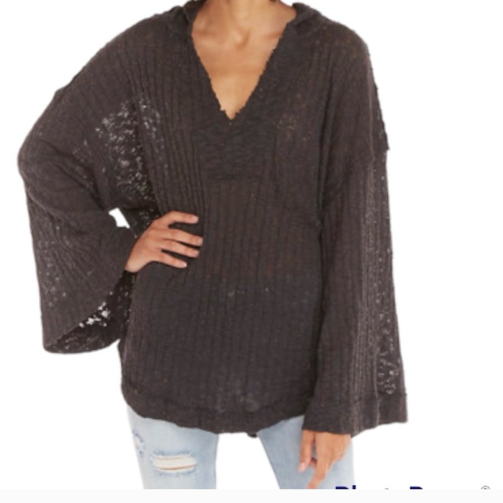 Free People Women Baja Babe Hacci Hooded Speckled Confetti V neck Sweater small